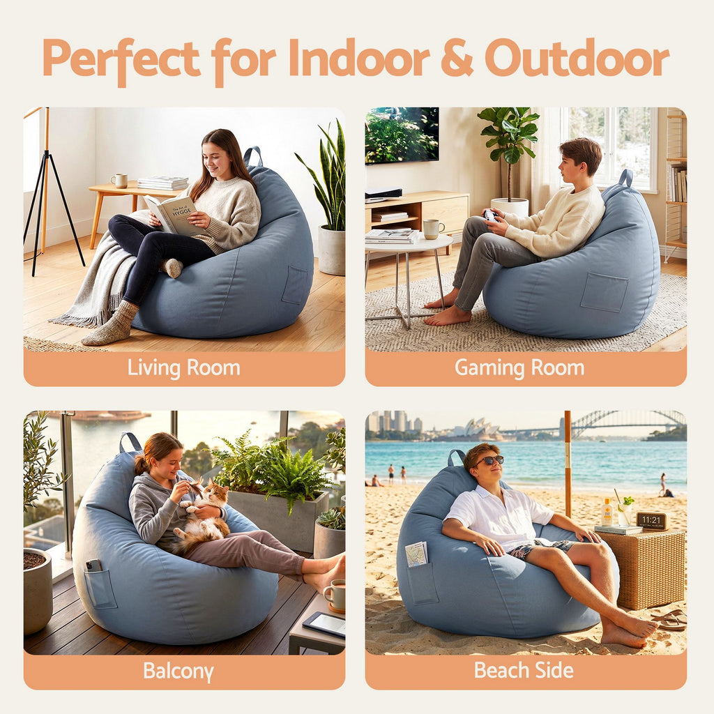 Artiss Outdoor Bean Bag Chair Cover (No Filler) Splash-Proof Beanbag Sofacover for Adults Teens Kids Stuffable Bean Bag Cover for Patio Poolside Relaxing, Grey