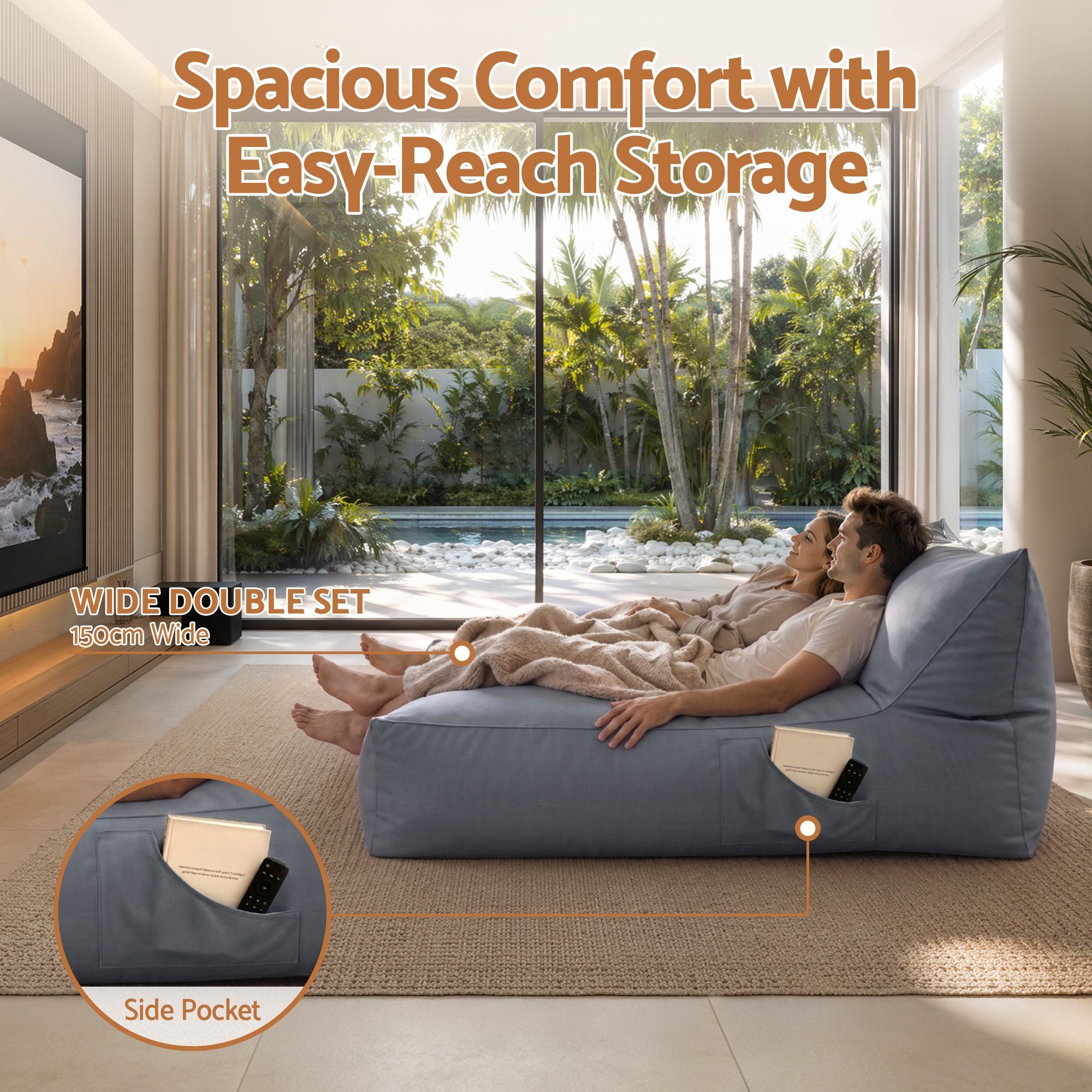 Artiss Outdoor Bean Bag Chair Cover (No Filler) 2 Seater Beanbag Lounge Sofacover Adults Splash-Proof Large Bean Bag Cover for Patio Poolside Relaxing Indoor, Grey