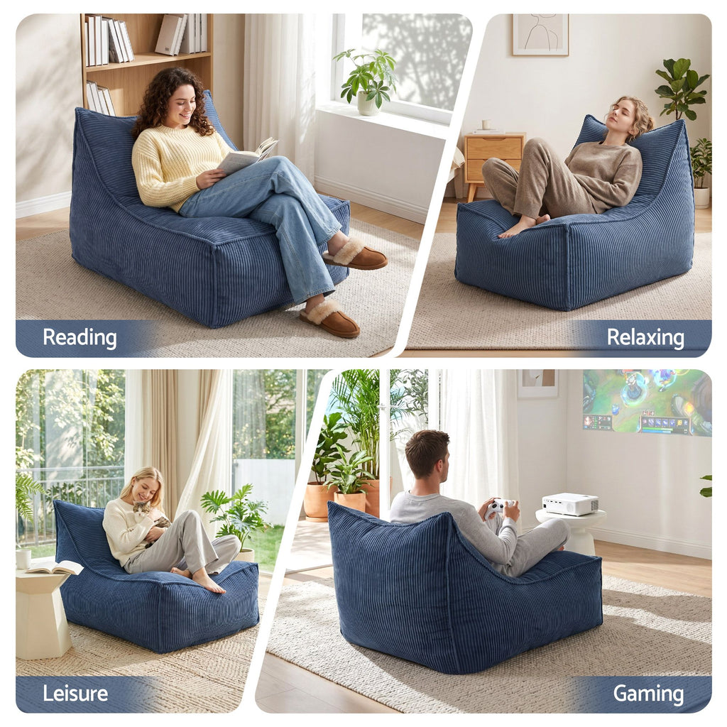 Artiss Bean Bag Chair Cover (No Filler) Soft Corduroy Stuffed Animal Storage Bean Bag Cover for Adults, Washable Lazy Sofa Cover for Living Room Bedroom, Blue