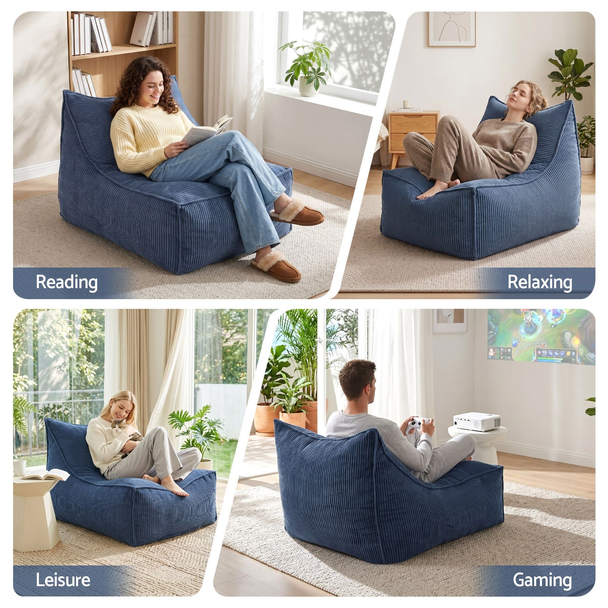 Artiss Bean Bag Chair Cover (No Filler) Soft Corduroy Stuffed Animal Storage Bean Bag Cover for Adults, Washable Lazy Sofa Cover for Living Room Bedroom, Blue