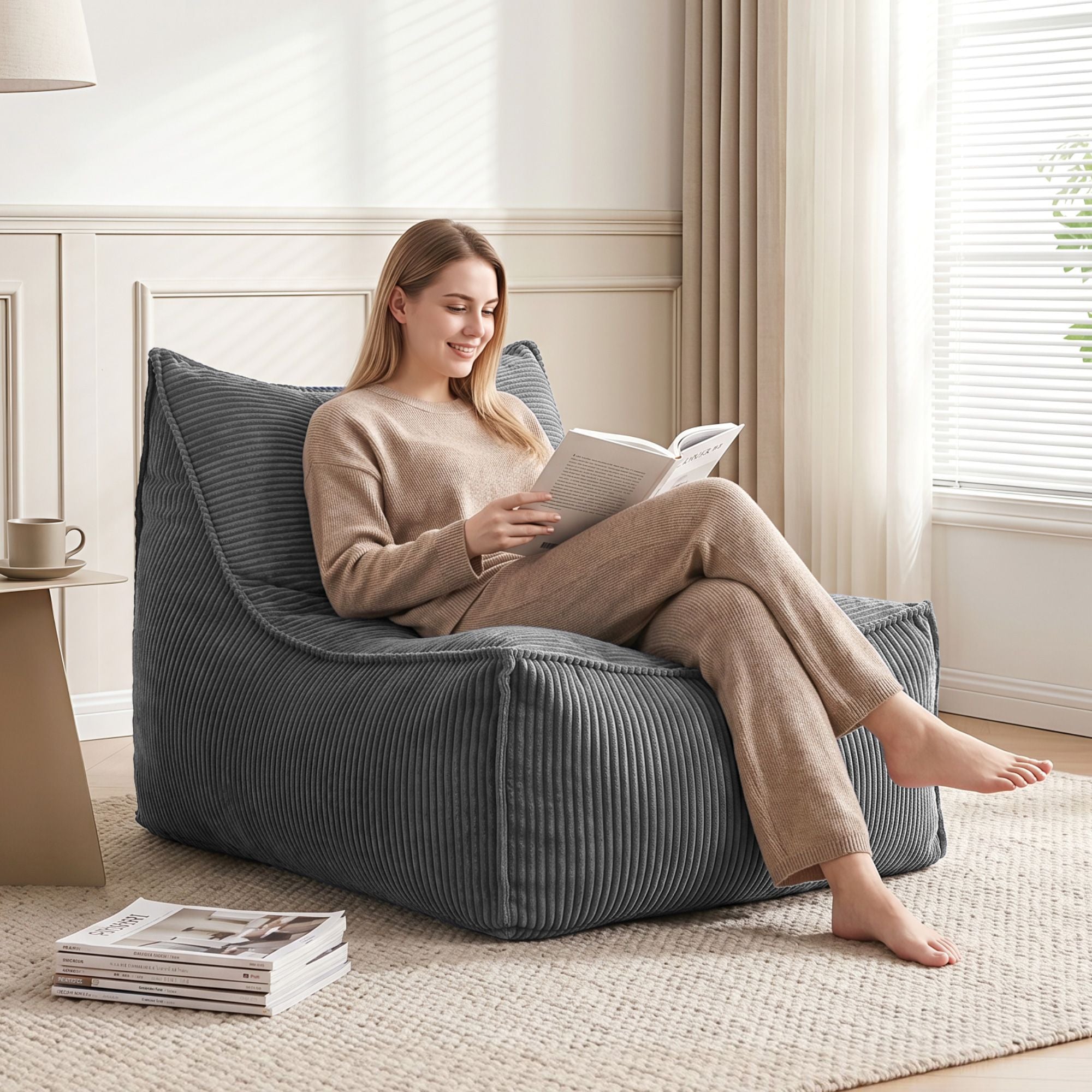 Artiss Bean Bag Chair Cover (No Filler) Soft Corduroy Stuffed Animal Storage Bean Bag Cover for Adults, Washable Lazy Sofa Cover for Living Room Bedroom, Grey