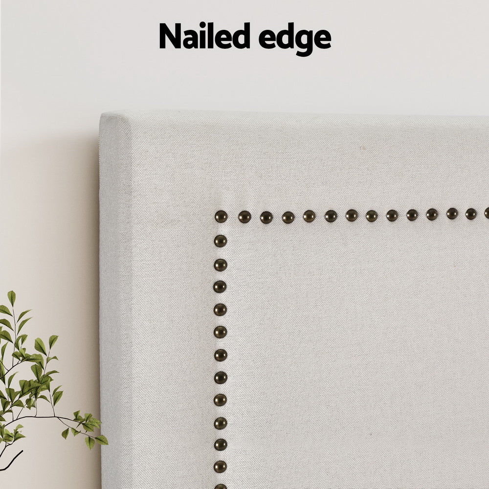 Bed Head Bed Frame Headboard King Fabric - RIVE Beige White