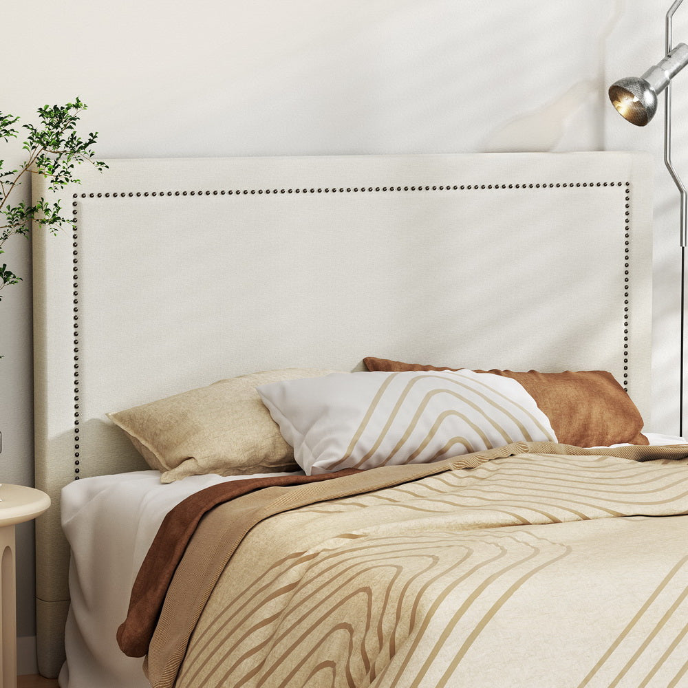 Bed Frame Bed Head Headboard Queen Fabric - RIVE Beige