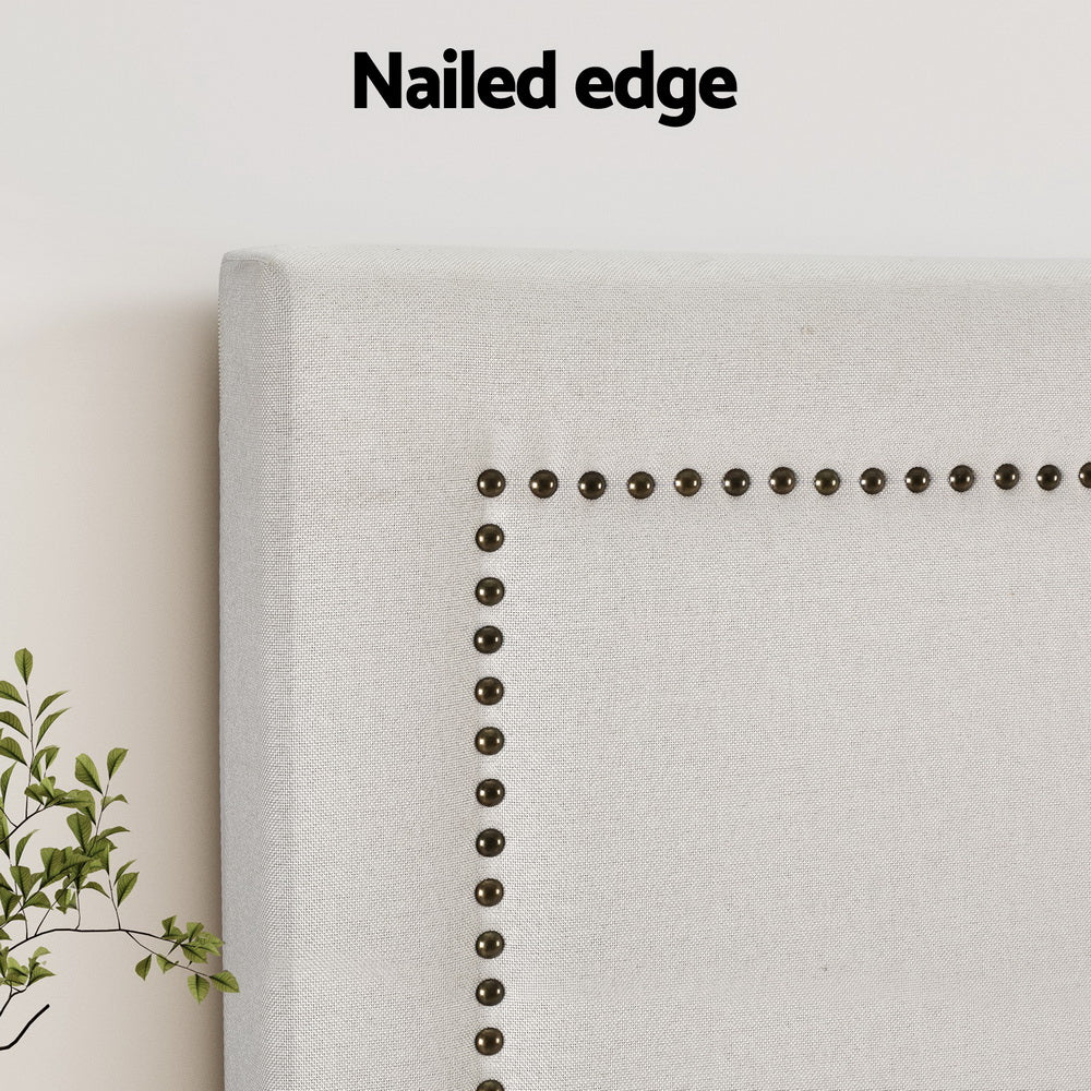 Bed Frame Bed Head Headboard Queen Fabric - RIVE Beige