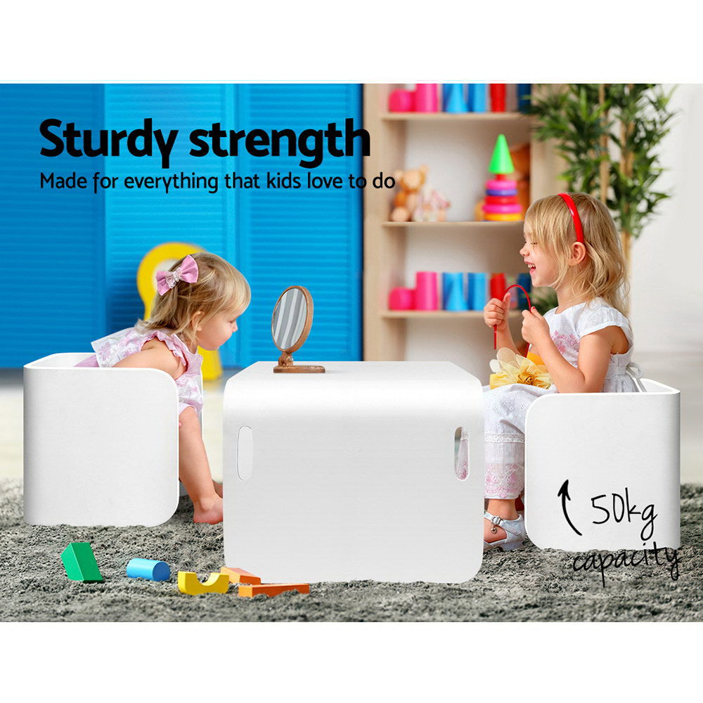 3PCS Kids Table and Chairs Set Multifunctional Storage Desk White