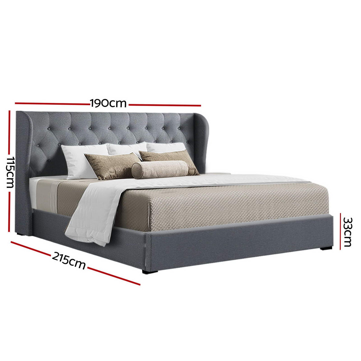 Bed Frame King Size Gas Lift Grey ISSA