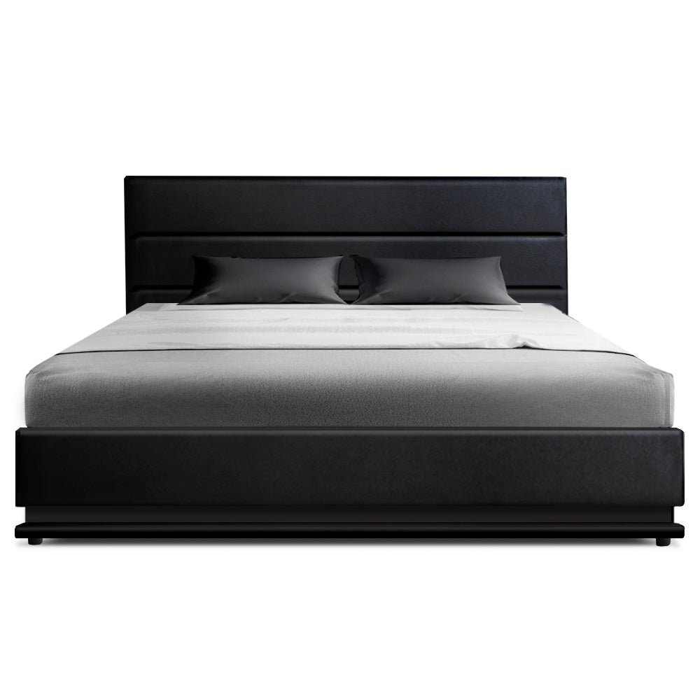 Bed Frame King Size LED Gas Lift Black LUMI