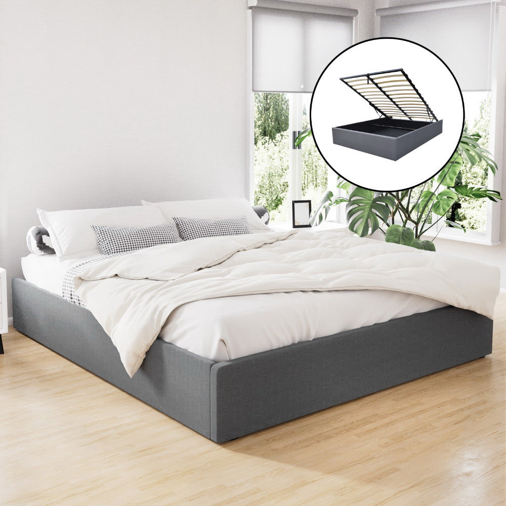 Bed Frame King Size Gas Lift Base Grey TOKI