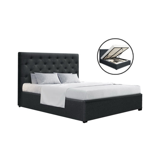 Bed Frame Double Size Gas Lift Charcoal VILA