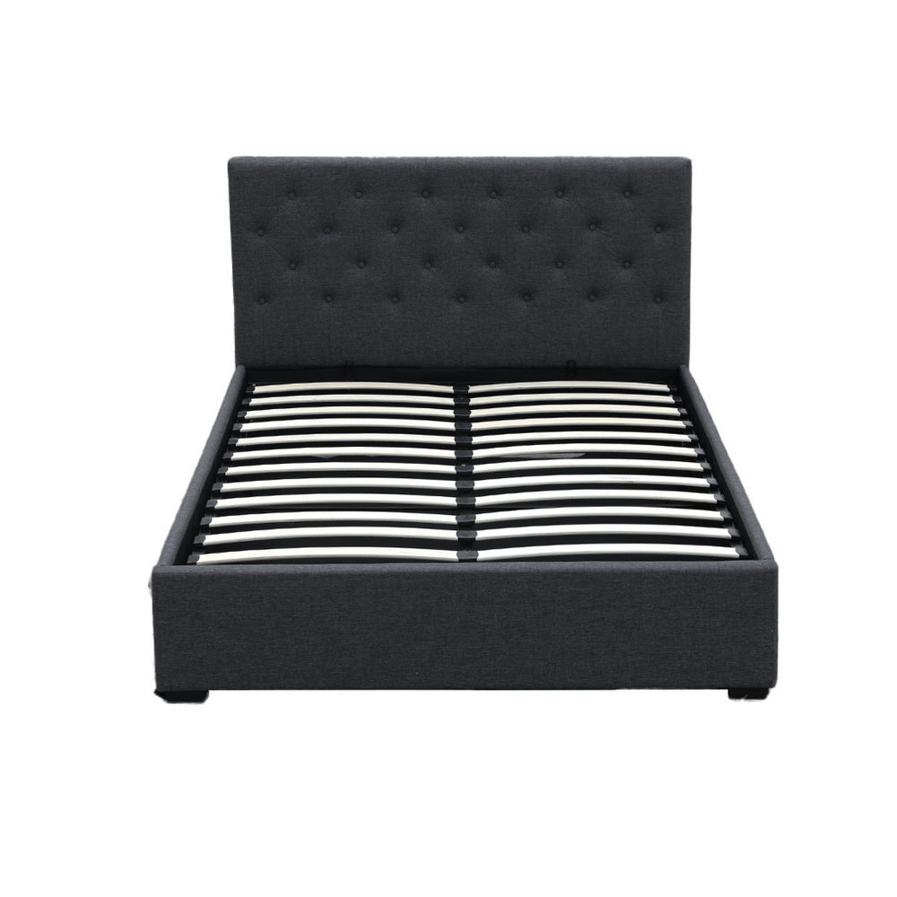Bed Frame Double Size Gas Lift Charcoal VILA