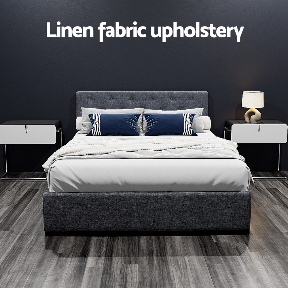 Bed Frame Double Size Gas Lift Charcoal VILA