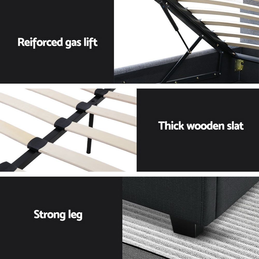 Bed Frame Double Size Gas Lift Charcoal VILA