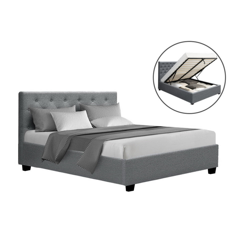 Bed Frame Double Size Gas Lift Grey VILA