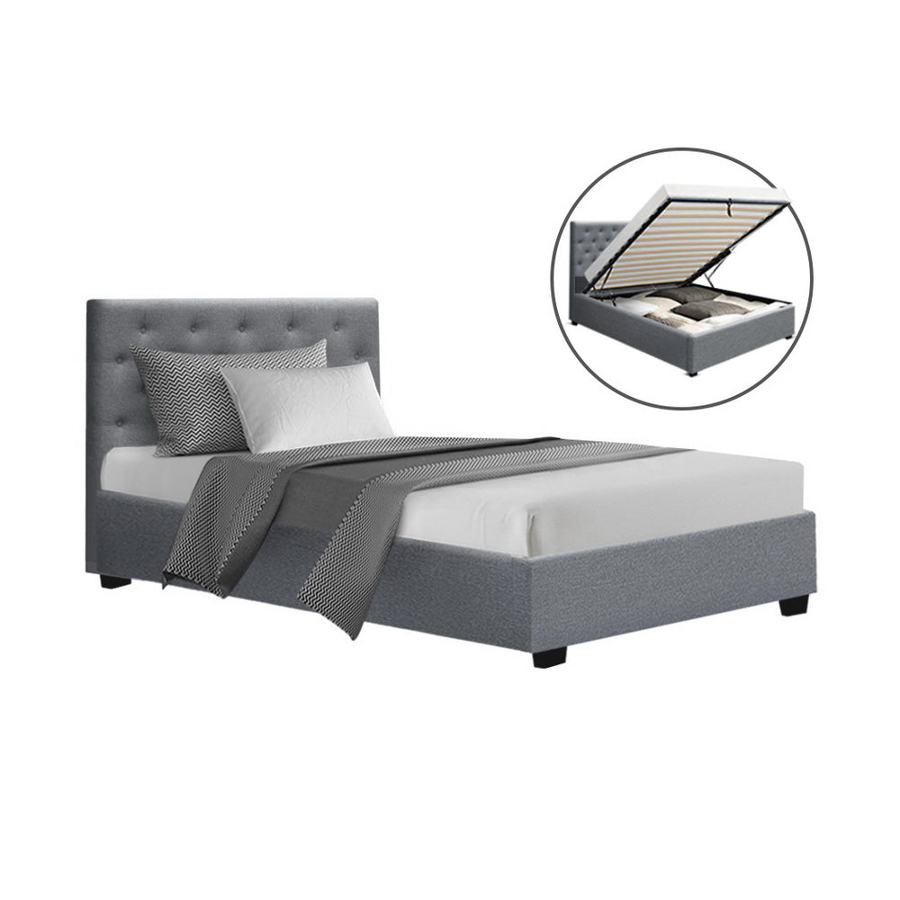 Bed Frame King Single Size Gas Lift Grey VILA