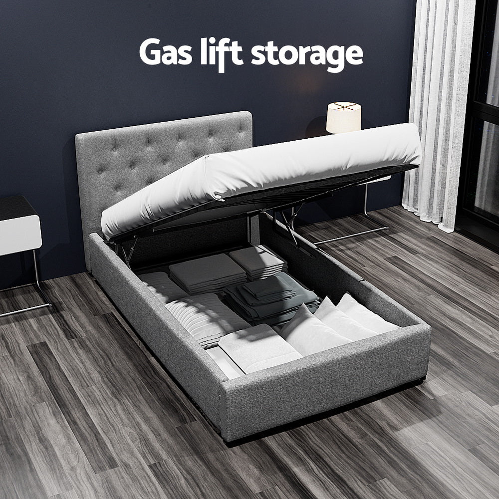 Bed Frame King Single Size Gas Lift Grey VILA