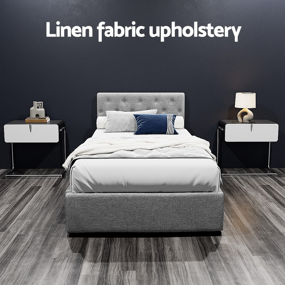 Bed Frame King Single Size Gas Lift Grey VILA