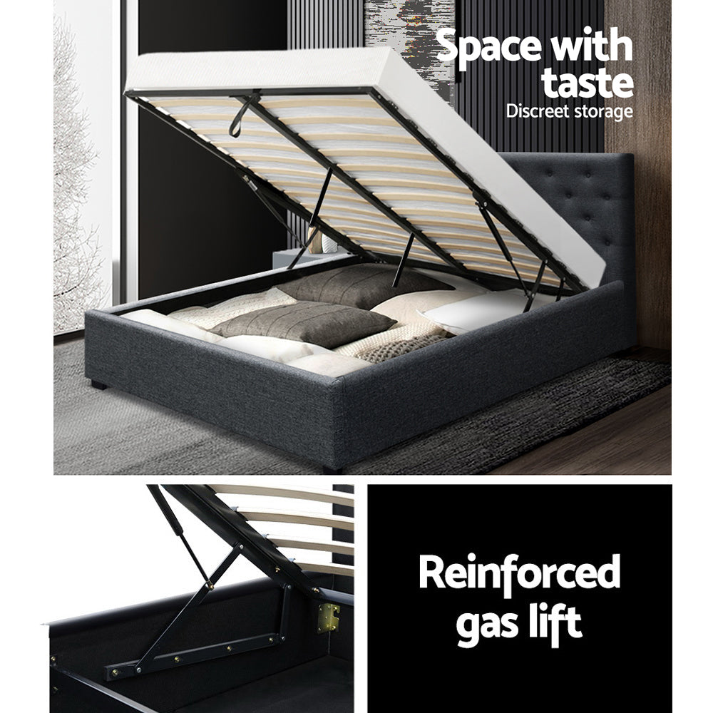 Bed Frame Queen Size Gas Lift Charcoal VILA