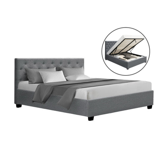 Bed Frame Queen Size Gas Lift Grey VILA