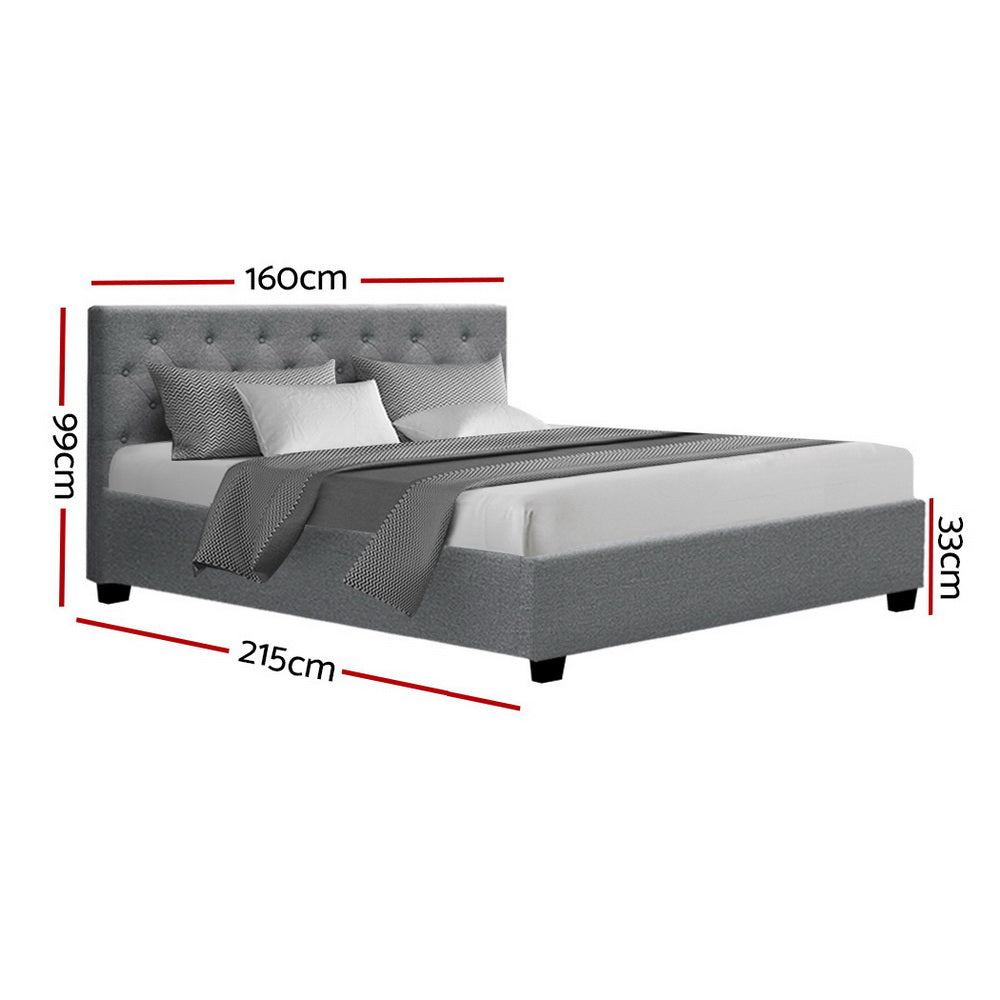 Bed Frame Queen Size Gas Lift Grey VILA
