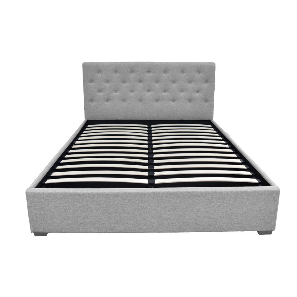 Bed Frame Queen Size Gas Lift Grey VILA