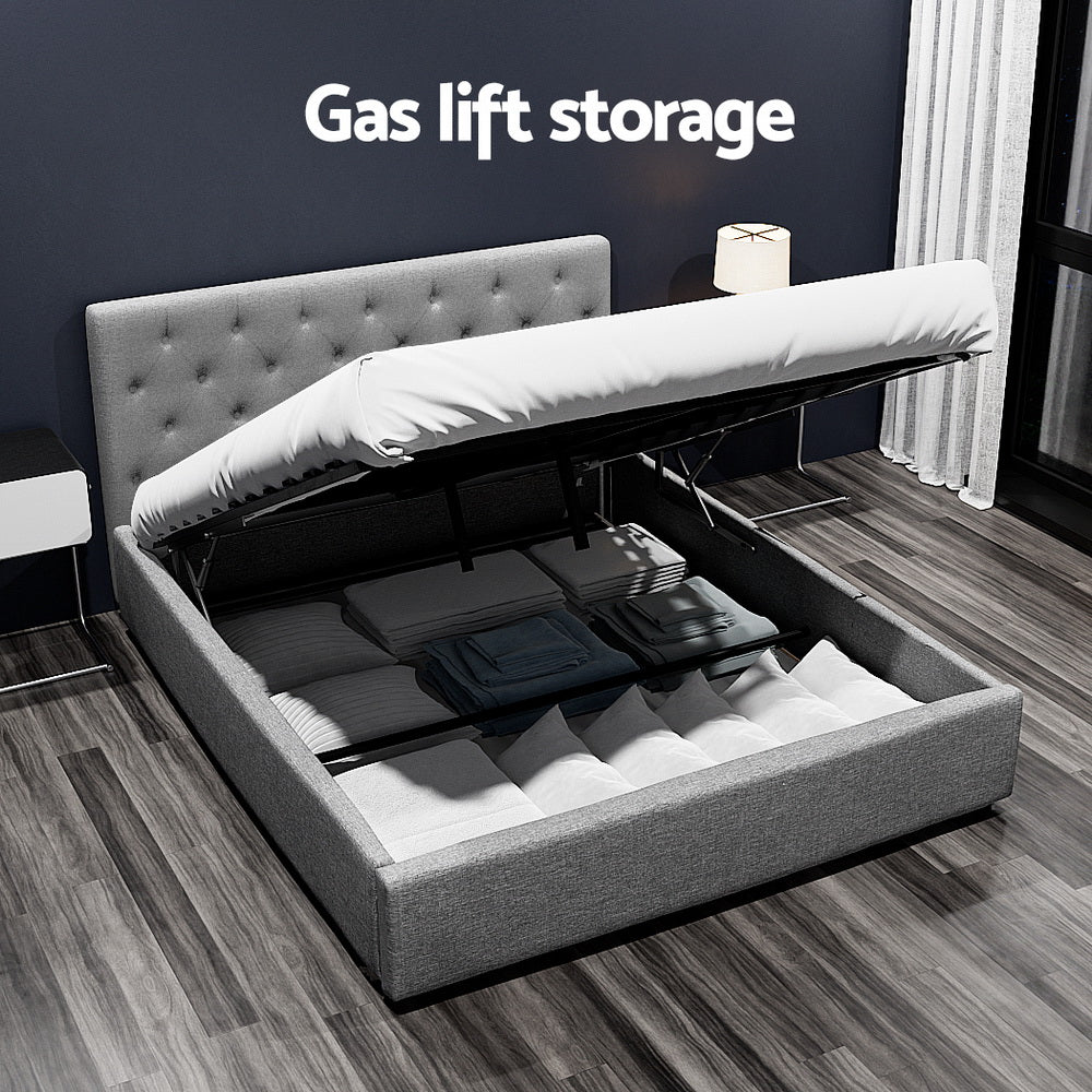 Bed Frame Queen Size Gas Lift Grey VILA