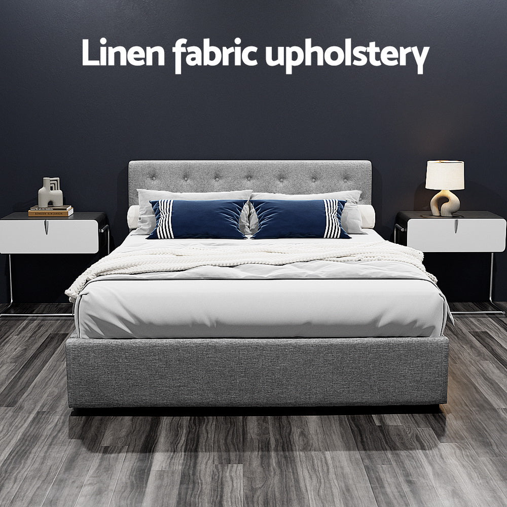 Bed Frame Queen Size Gas Lift Grey VILA