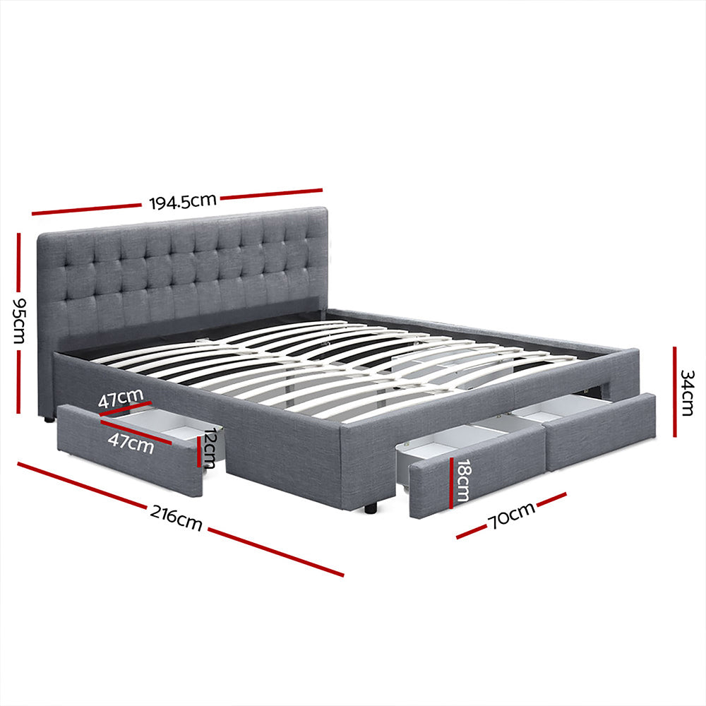 Bed Frame King Size with 4 Drawers Grey AVIO