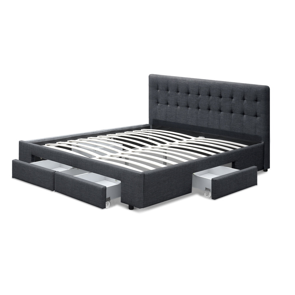 Bed Frame Queen Size with 4 Drawers Charcoal AVIO
