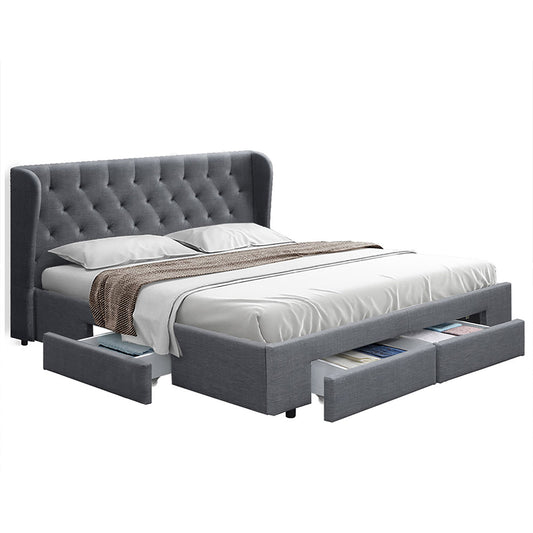 Bed Frame Queen Size with 4 Drawers Grey MILA