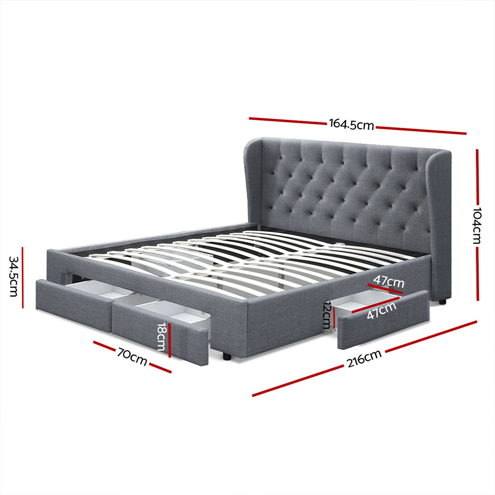 Bed Frame Queen Size with 4 Drawers Grey MILA