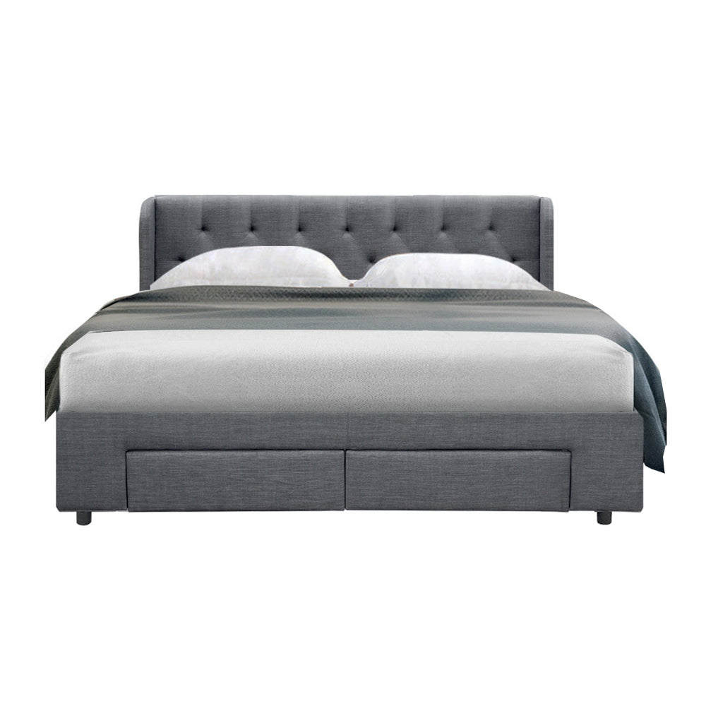 Bed Frame Queen Size with 4 Drawers Grey MILA