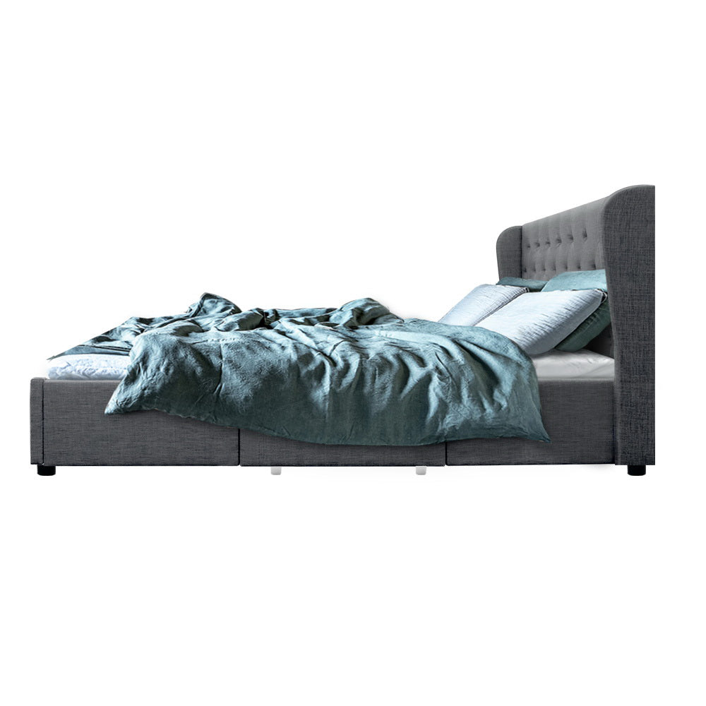 Bed Frame Queen Size with 4 Drawers Grey MILA