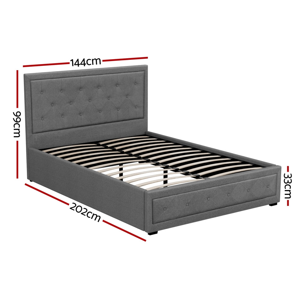 Bed Frame Double Size Gas Lift Grey TIYO