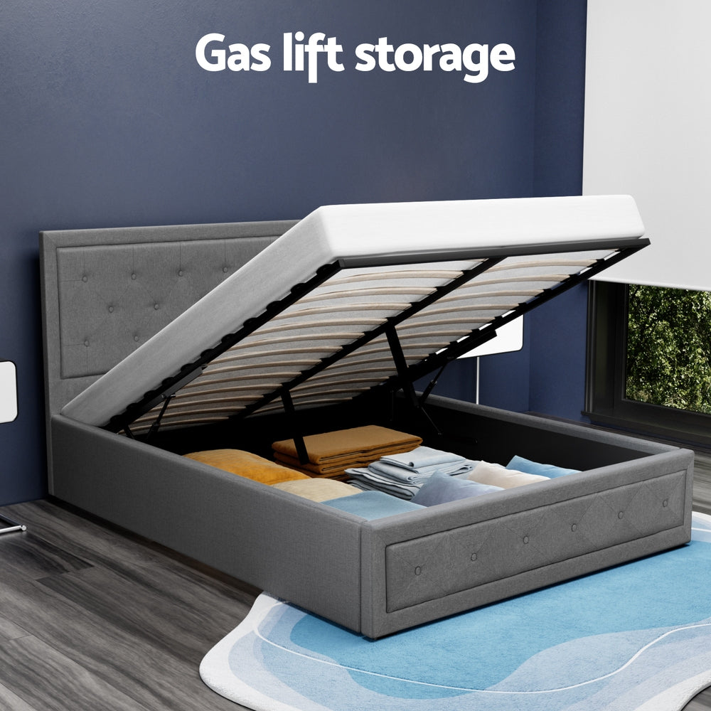 Bed Frame Double Size Gas Lift Grey TIYO