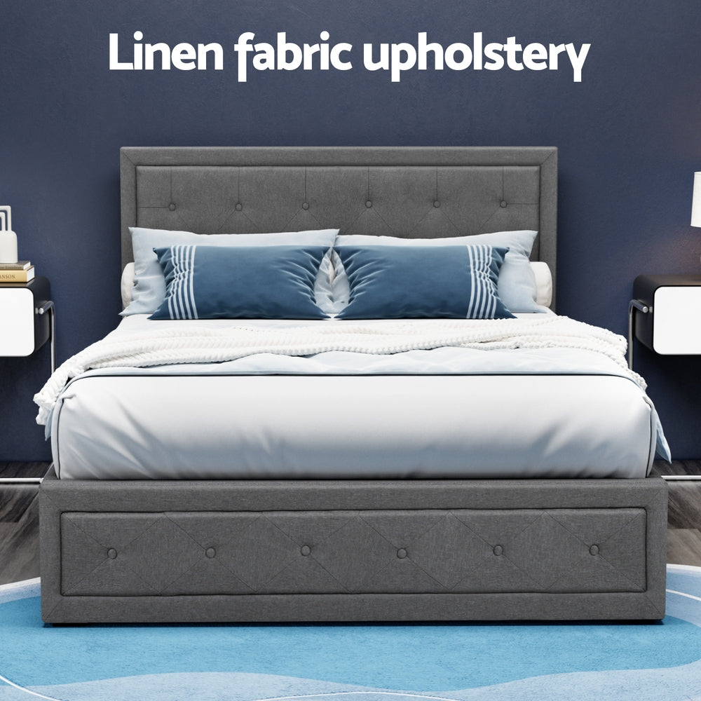 Bed Frame Double Size Gas Lift Grey TIYO