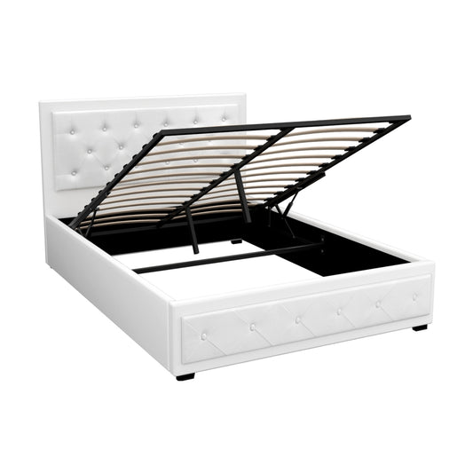 Bed Frame Double Size Gas Lift White TIYO