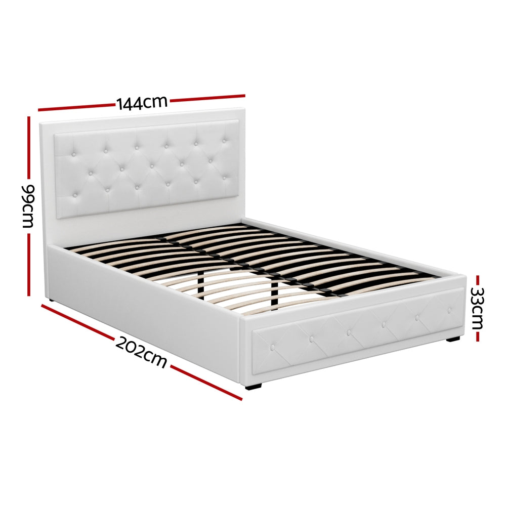 Bed Frame Double Size Gas Lift White TIYO