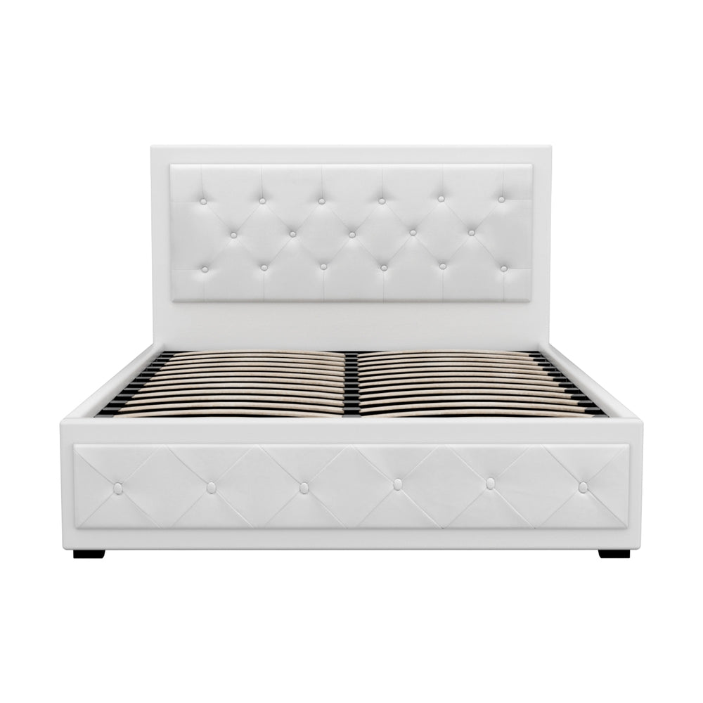 Bed Frame Double Size Gas Lift White TIYO