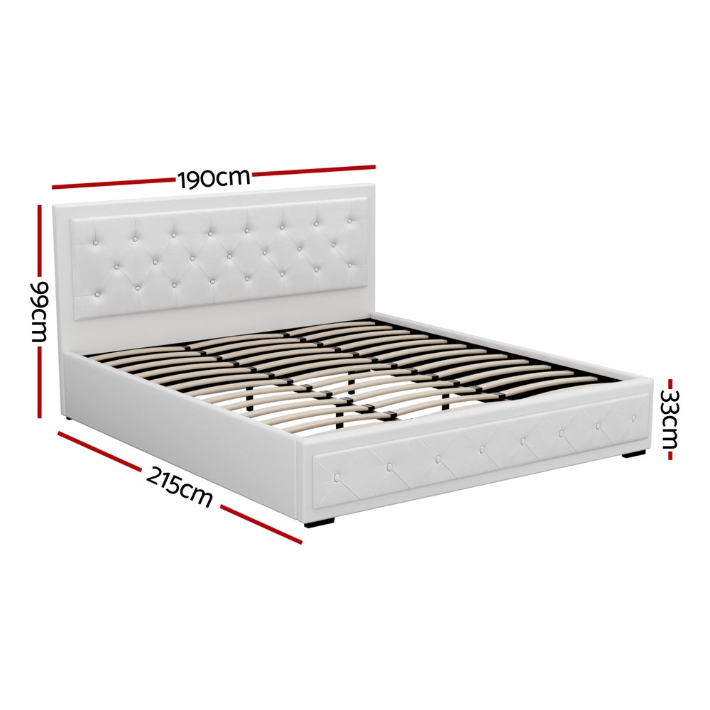 Bed Frame King Size Gas Lift White TIYO
