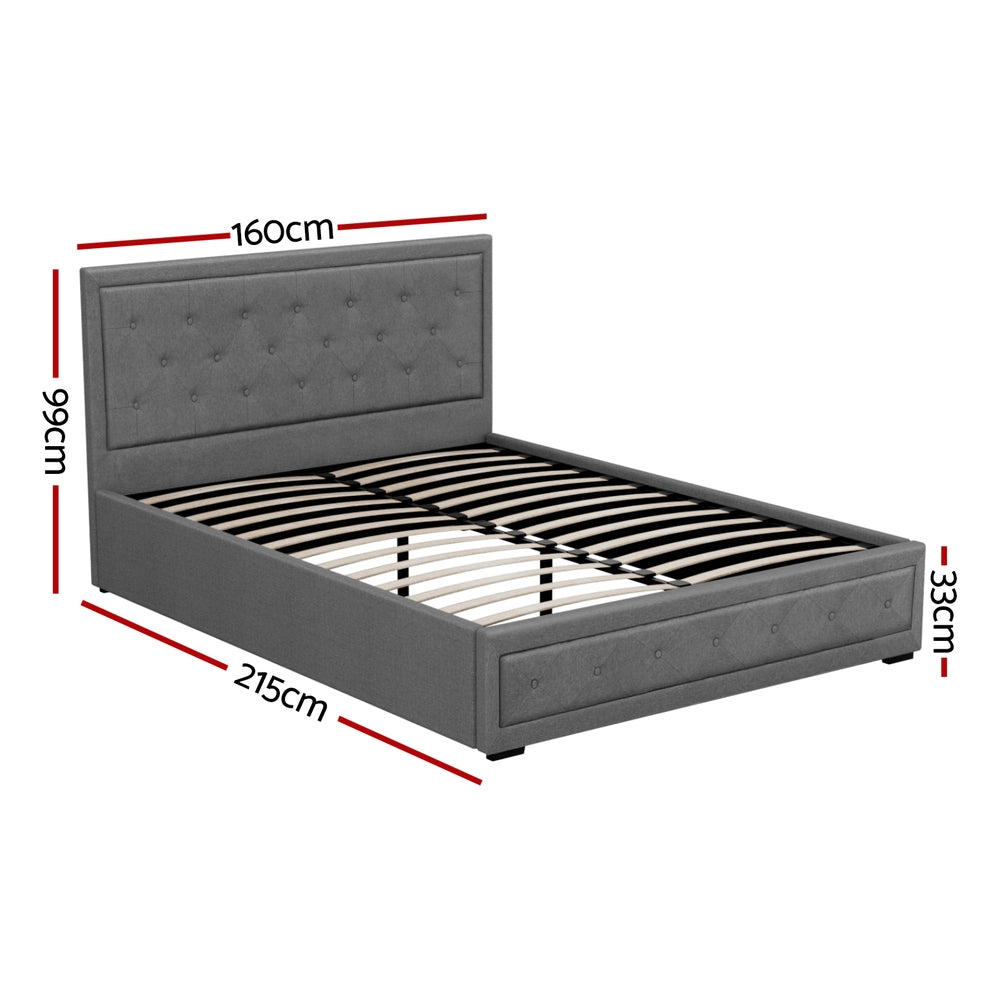 Bed Frame Queen Size Gas Lift Grey TIYO
