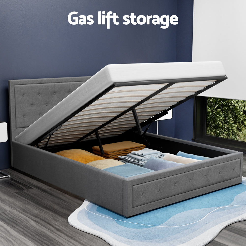 Artiss Bed Frame Queen Size Gas Lift Grey TIYO