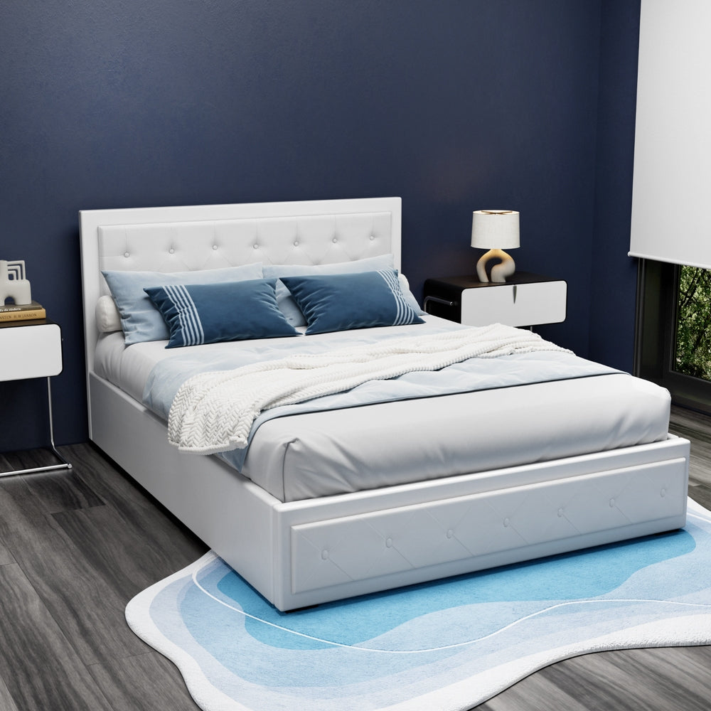 Bed Frame Queen Size Gas Lift White TIYO