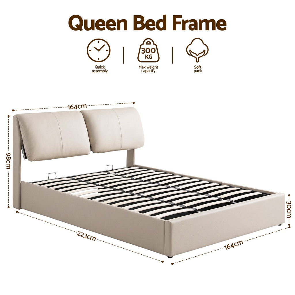 Artiss Queen Bed Frame Gas Lift Storage 3 Drawers Adjustable Headboard Platform Base
