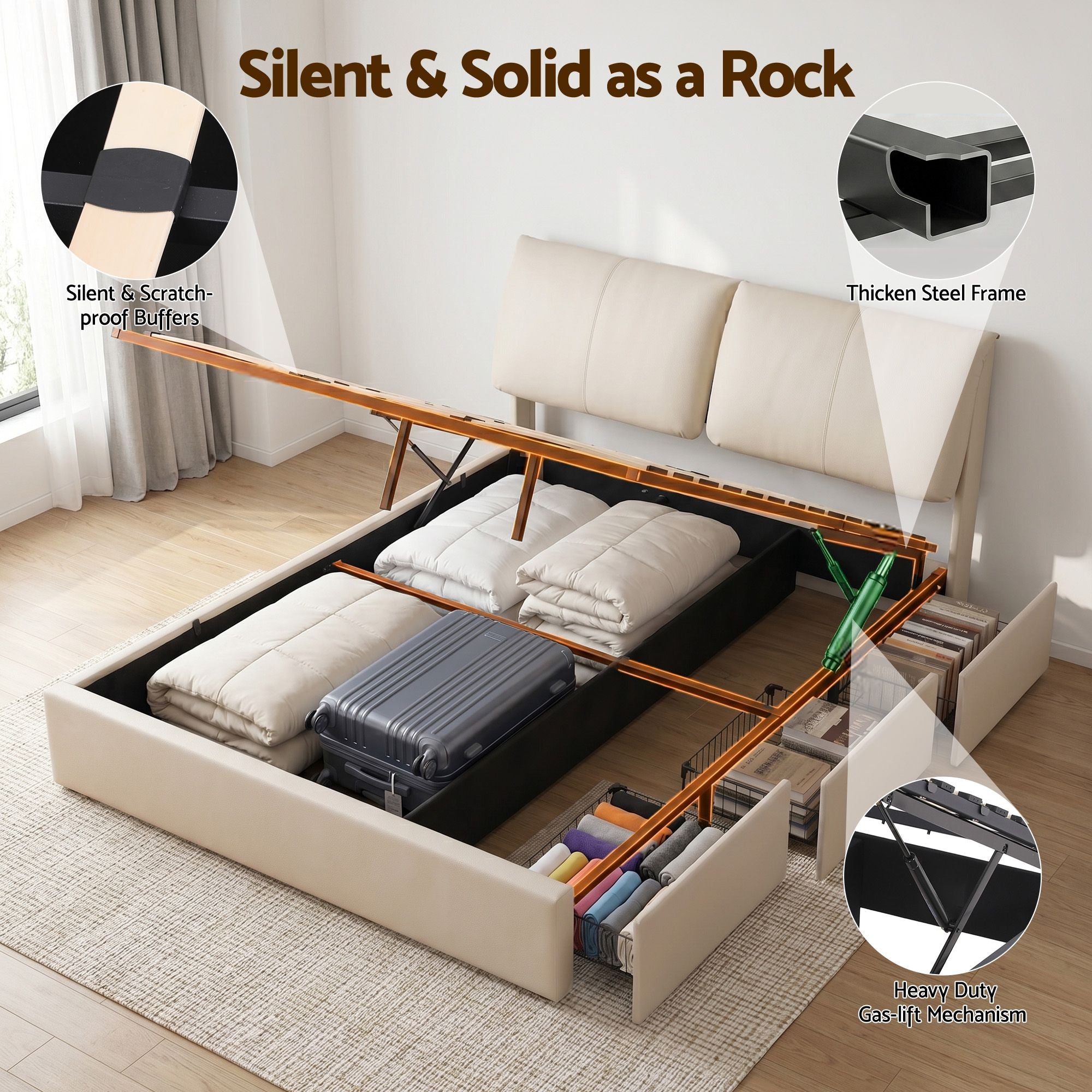Artiss Queen Bed Frame Gas Lift Storage 3 Drawers Adjustable Headboard Platform Base