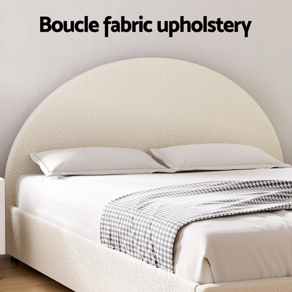 Bed Frame Gas Lift Strorage Beds Base Platform Boucle Fabric Double ELLA