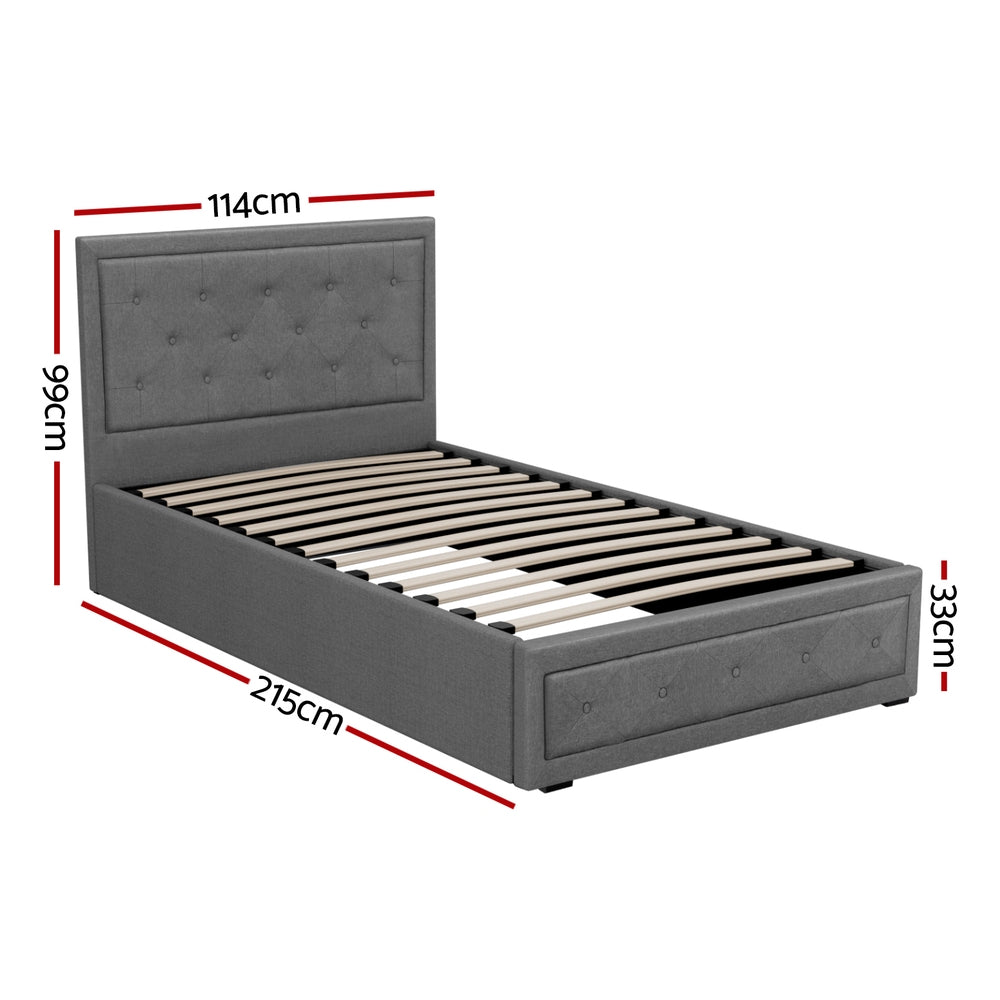 Bed Frame King Single Size Gas Lift Storage Mattress Base Wooden Grey