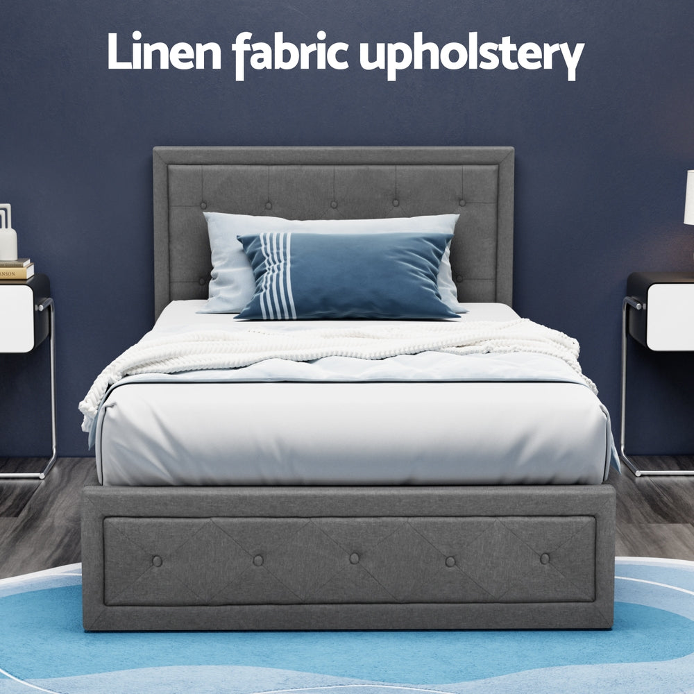 Bed Frame King Single Size Gas Lift Storage Mattress Base Wooden Grey