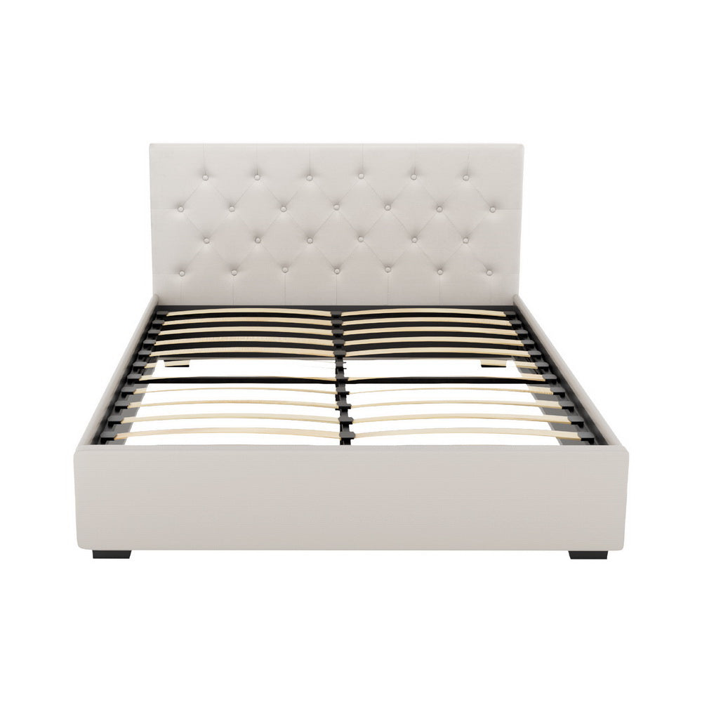 Bed Frame Double Size Gas Lift Beige VILA