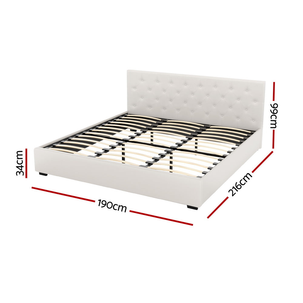 Bed Frame King Size Gas Lift Beige VILA