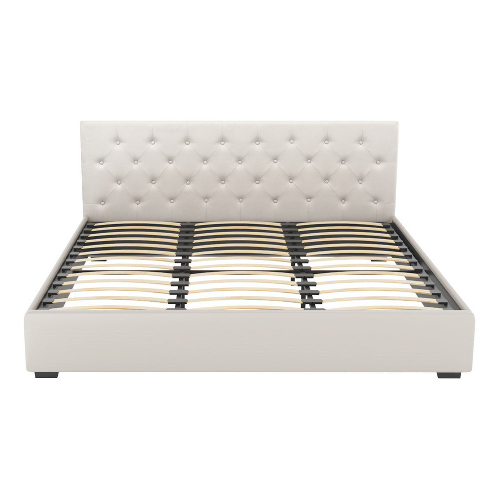 Bed Frame King Size Gas Lift Beige VILA